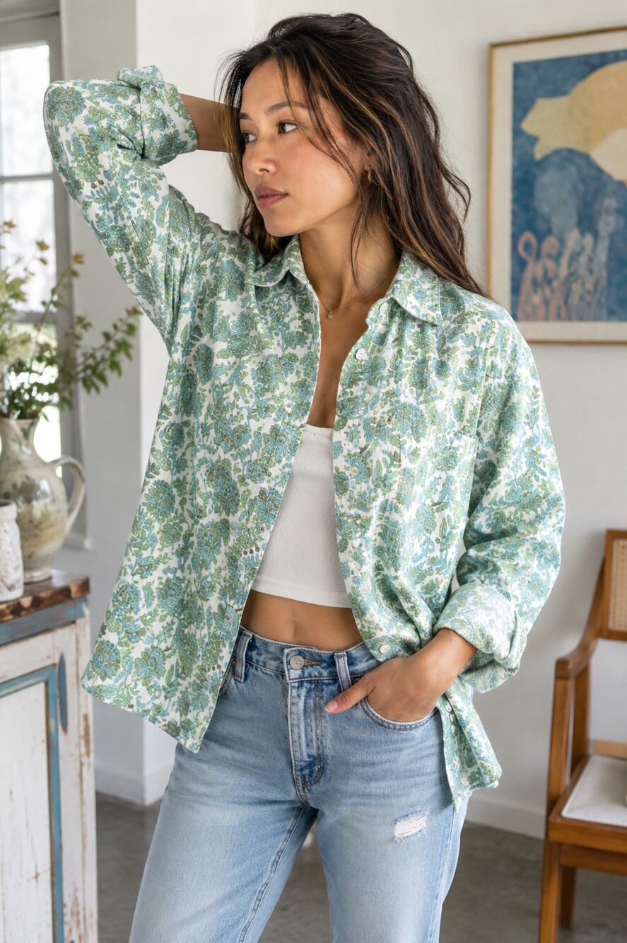 Vintage 90s Basic Editions Floral Corduroy Jacket L Cottagecore Boho Garden